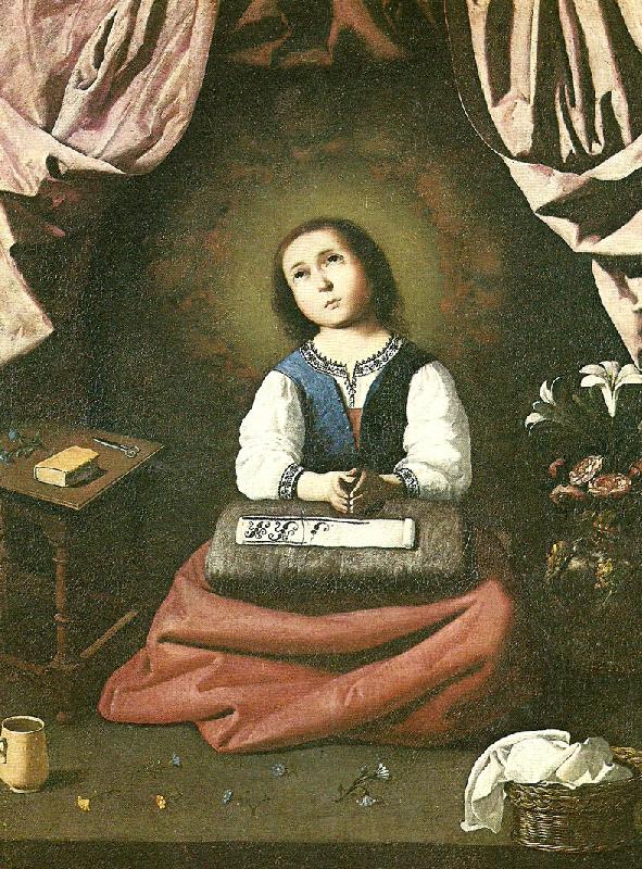 Francisco de Zurbaran the virgin as a girl, praying oil painting image